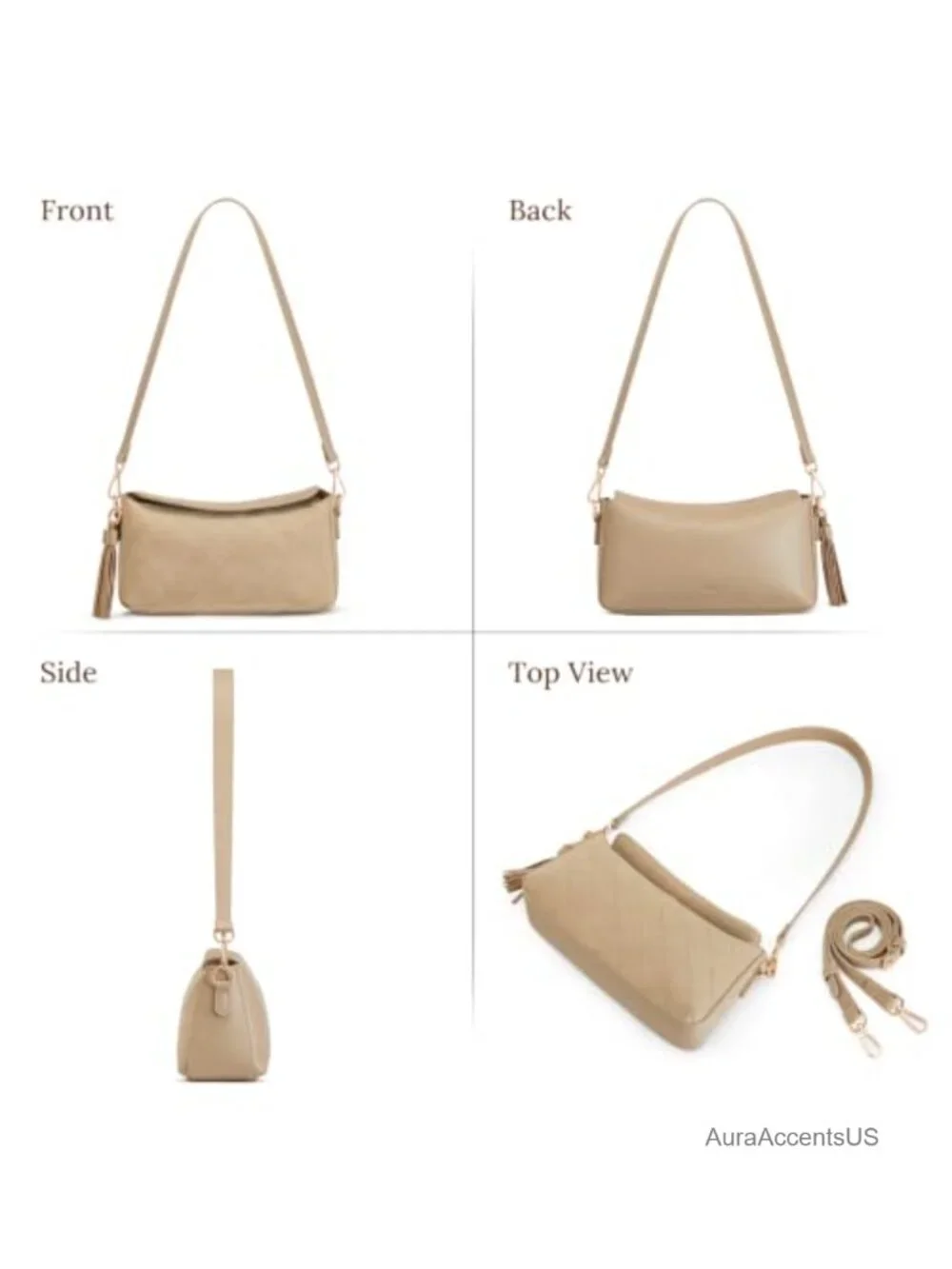Suede Vegan Leather Hobo Shoulder Crossbody Bag with 2 Straps